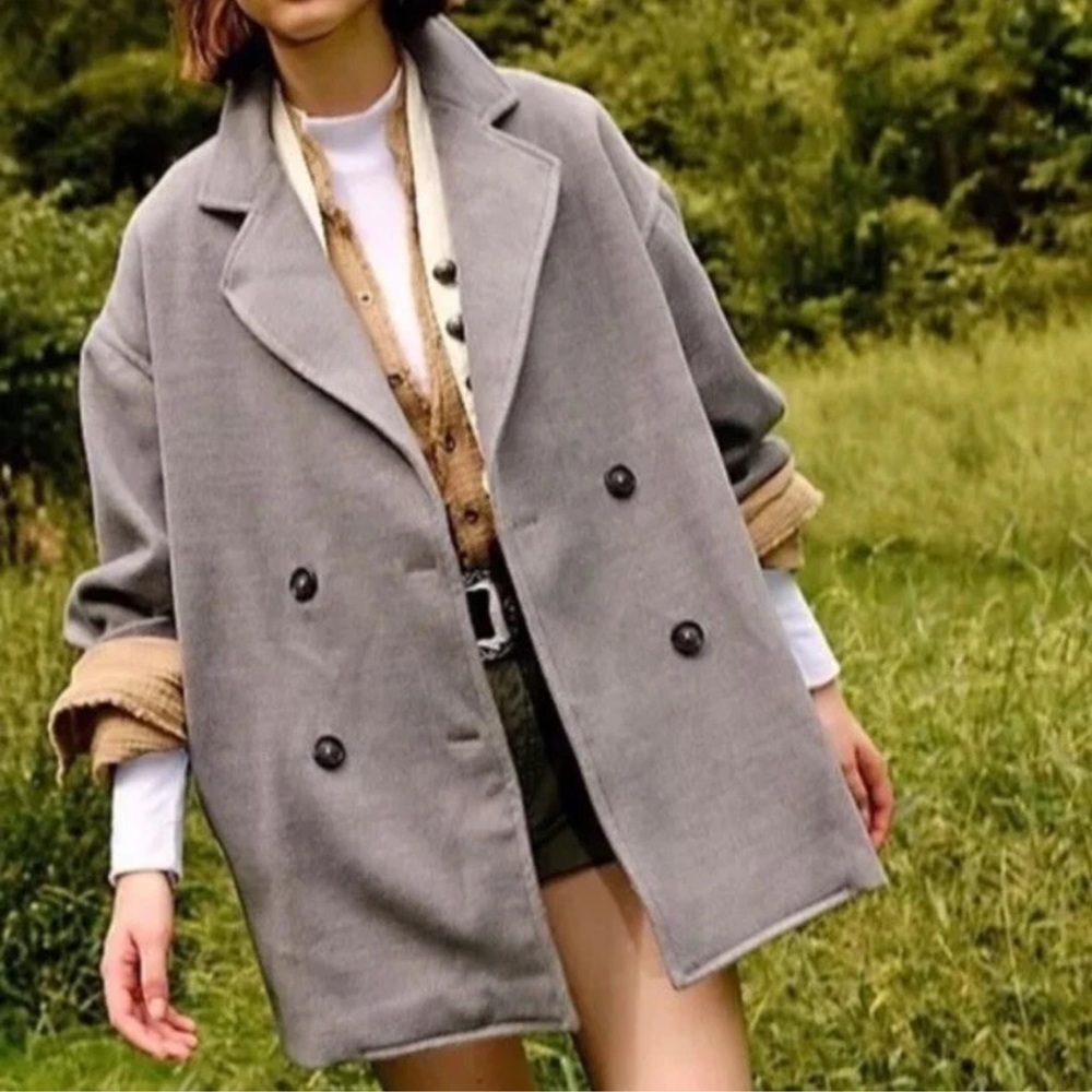 FREE PEOPLE Women's Large Hannah Double Breasted Oversized Slouchy Blazer Coat